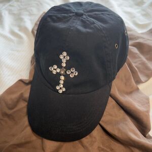 Black Baseball Cap with Rhinestone Cross Embellishment #bling #rhinestones